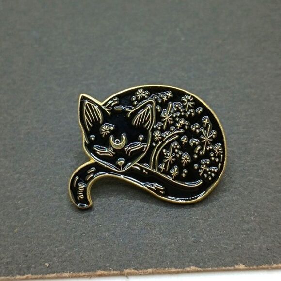 black cat alloy pin Constellation Celestial cat crescent - Picture 2 of 6